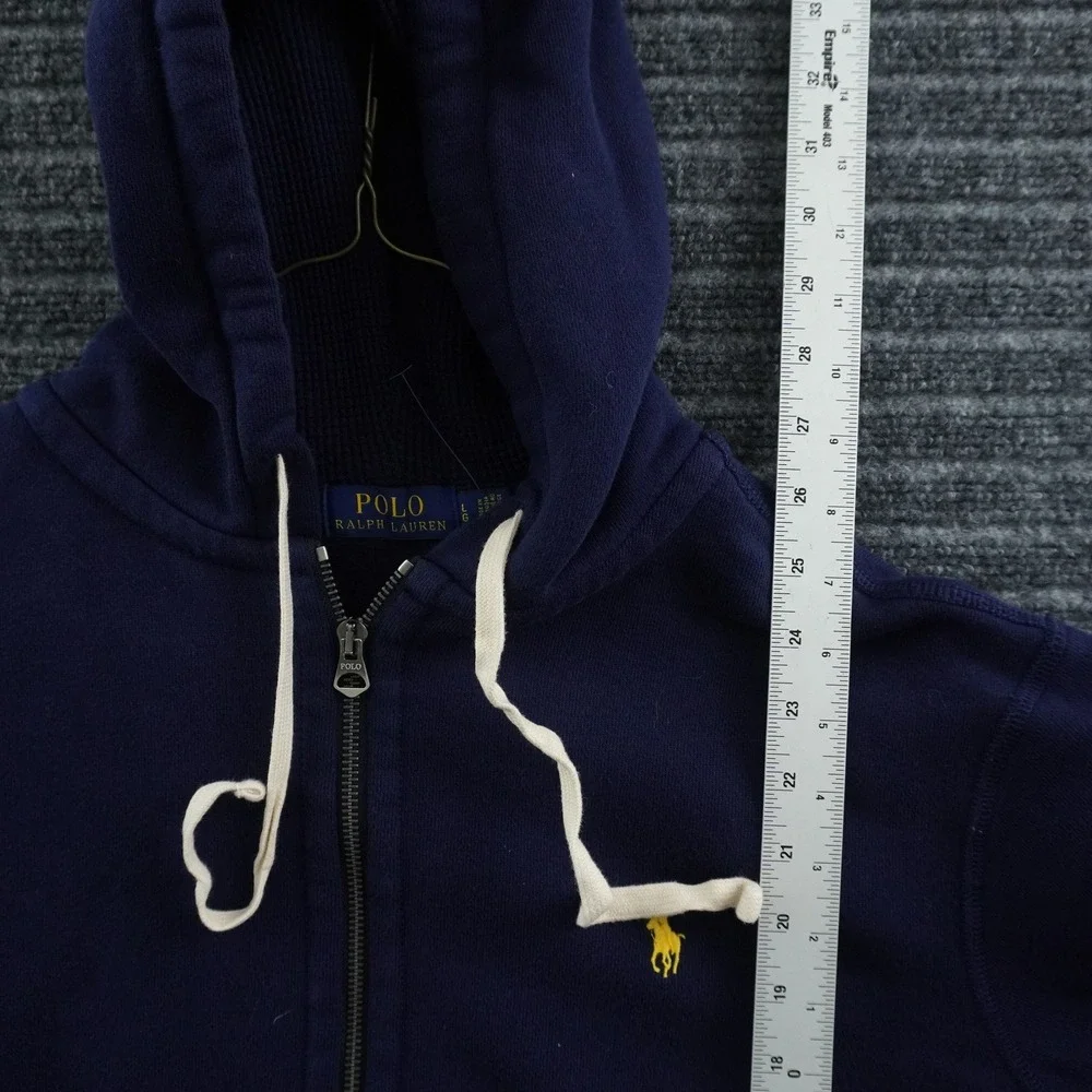 Polo Ralph Lauren Full Zip Hoodie Mens Large Navy Blue Yellow Pony Logo